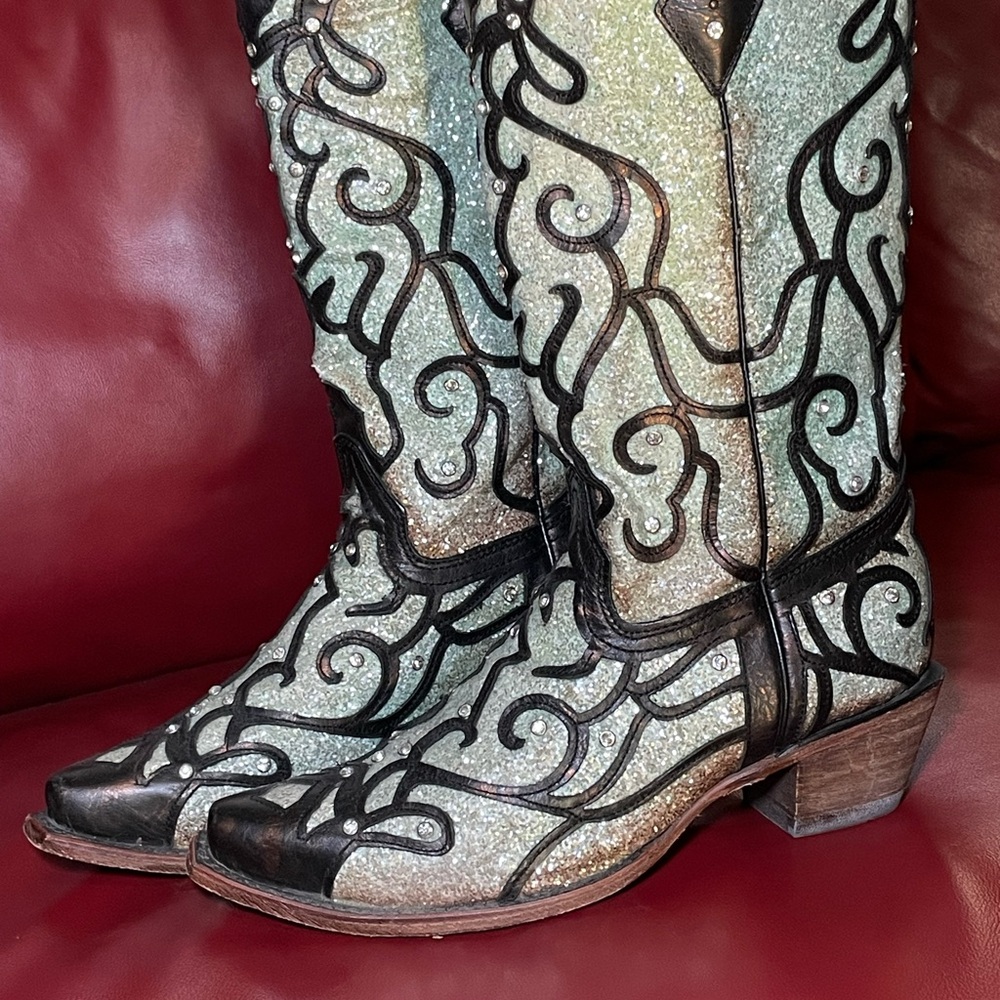 Corral Glittering Silver and Black Heeled Boots